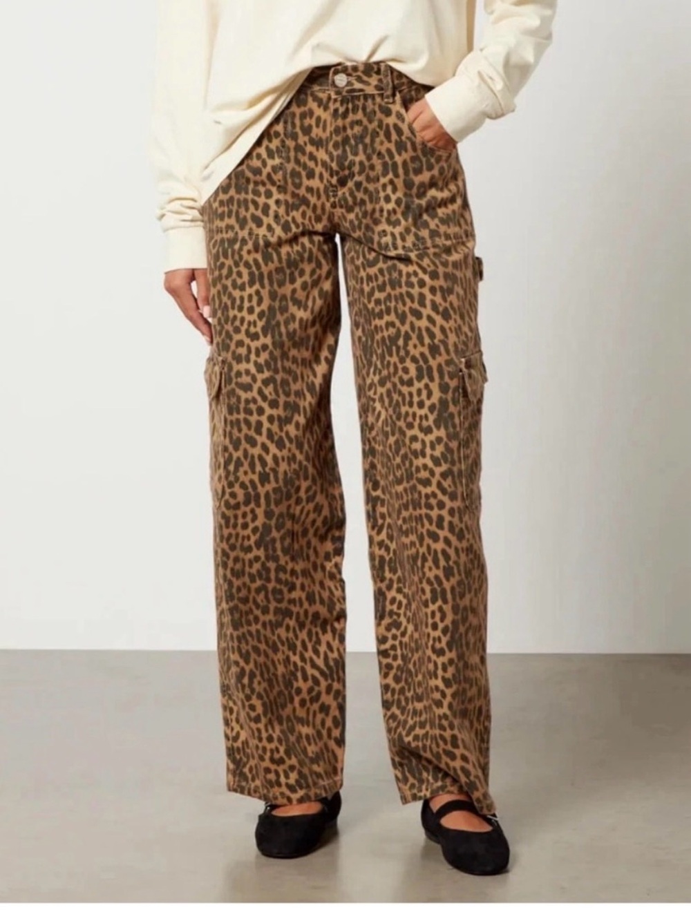Damson Madder Dion Leopard Print Wide-Leg Cargo Jeans